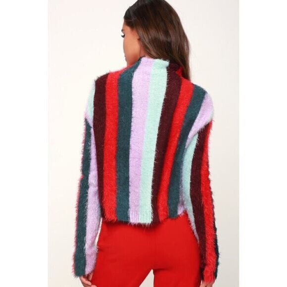 Blank NYC The Mad Hatter Sweater Eyelash Black Stripes Mock Neck Soft Top M NEW - Picture 3 of 11